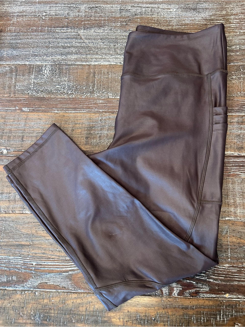 ZYIA Active Stretch Leggings in Chocolate Brown with shimmer